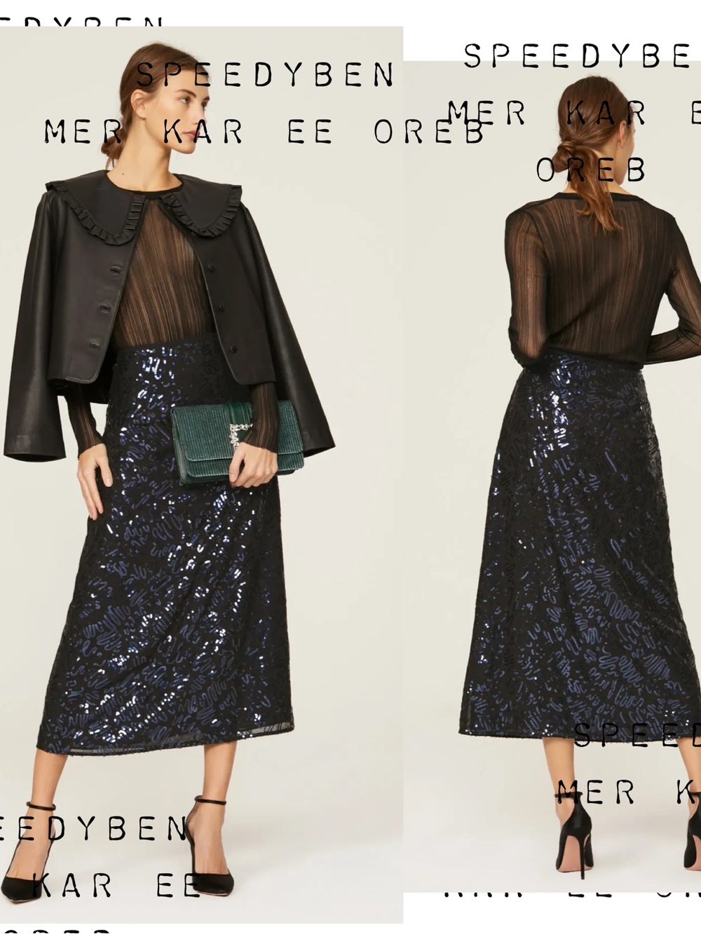 Rixo Kelly Sequin Midi Skirt Black and Blue Size Small